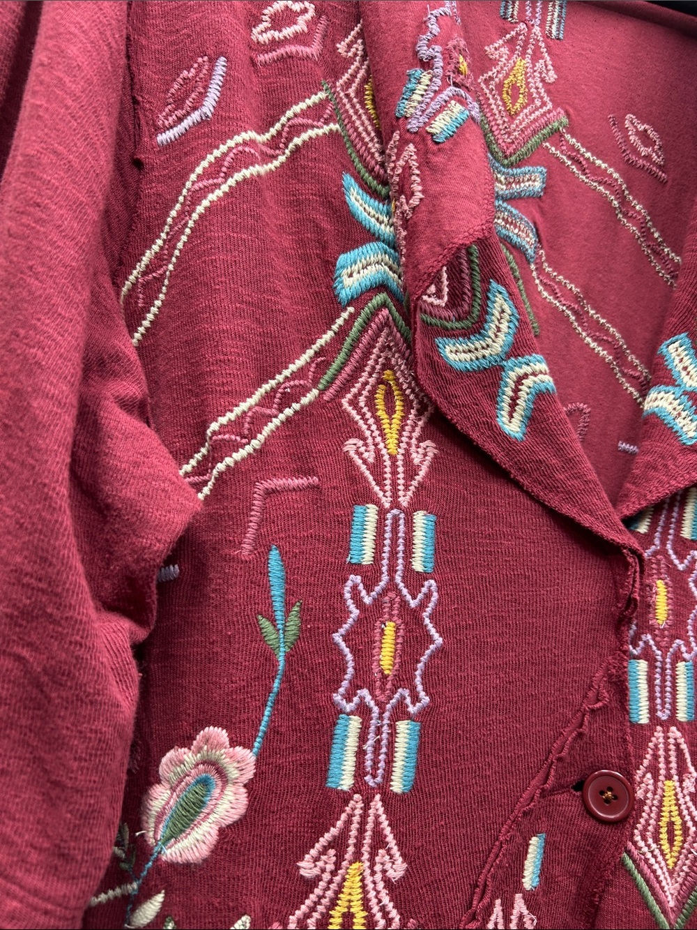 Coldwater Creek Burgundy Oversized Floral Embroidered Cardigan - Picture 3 of 14